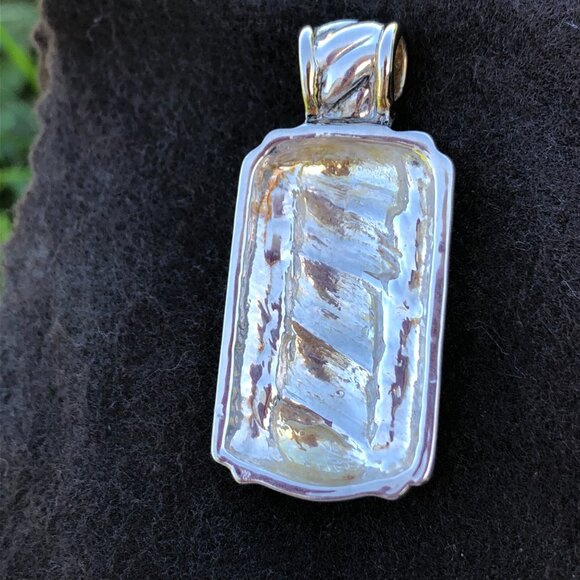 Silver colored oblong pendant 2 in by 1 in - light gold trim - Picture 5 of 9